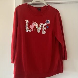 Talbots Red 3-4 sleeve sweater with bead LOVE Designs
